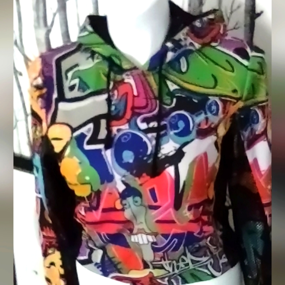 Royal Blue Graphic Hoodie Women LG EUC Rare Find